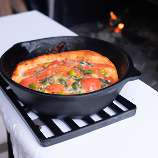 A cast iron dutch oven, the perfect tool for making homemade pizza with a crispy crust.